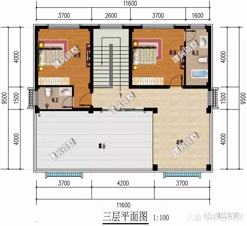 11.6×9.5米新中式别墅, 有地势差的宅基地, 学学这样建
