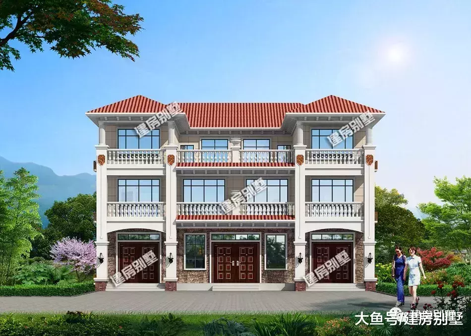 16.38×14.7米双拼别墅, 共用堂屋, 两家人都满意