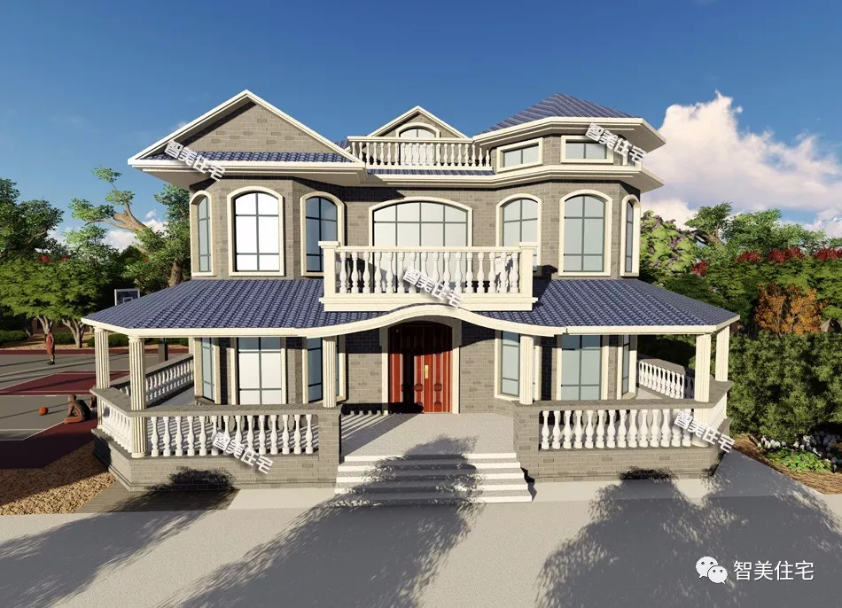 16.9×13.8米农村别墅，配大门廊，造型神似小城堡