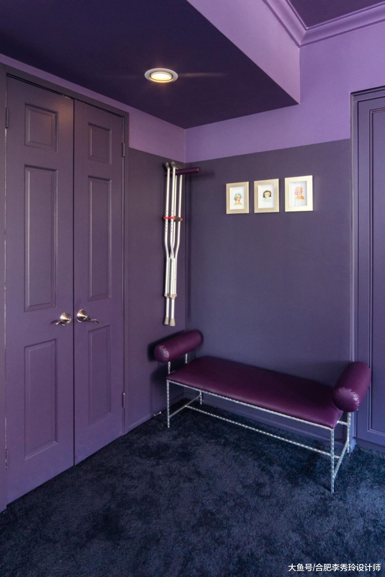 120平的两居室，装出了新高度！直线玄关改成L形，卧室全刷大深紫