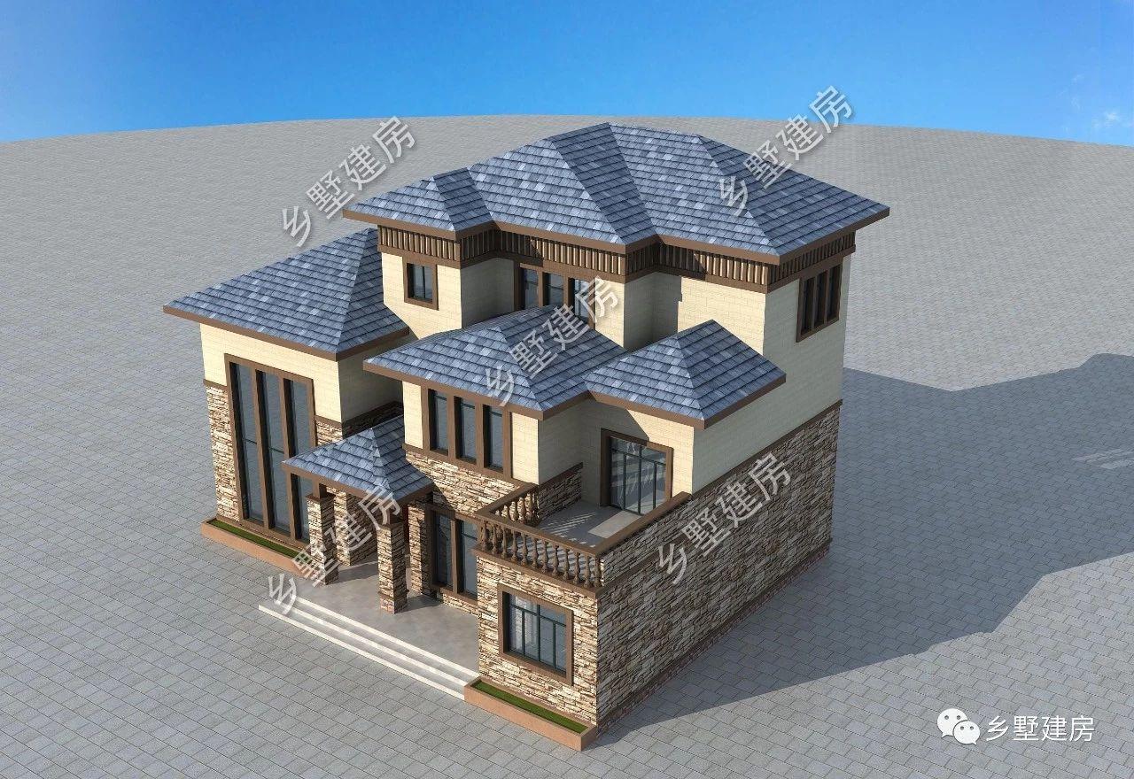 16x12米三层欧式农村别墅, 浪漫的造型在家乡别具一格