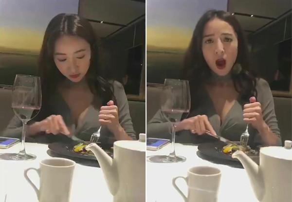 妹子锯牛排4秒奶晃桌子! 网友狂按重播键, 本尊现身: 我是真的