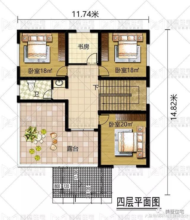开间11米的四层双拼别墅，内设挑高客厅和茶室，兄弟合建最合适