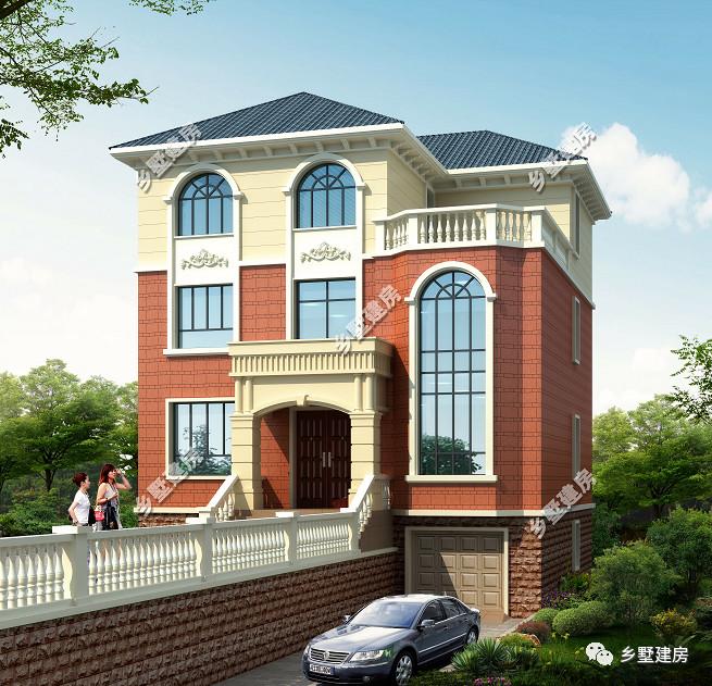 农村欧式三层别墅，造型立体，配色柔和又喜庆，且内外兼修！