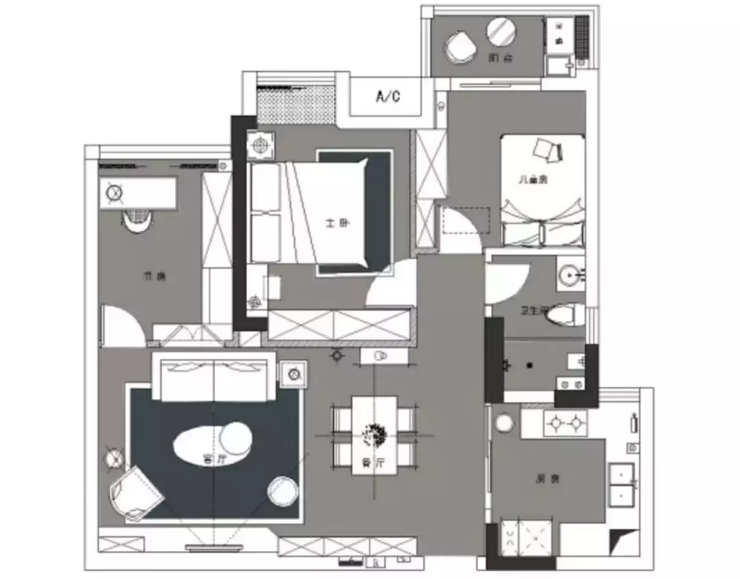 102平的混搭风三居室, 这样的客厅设计可真有个性