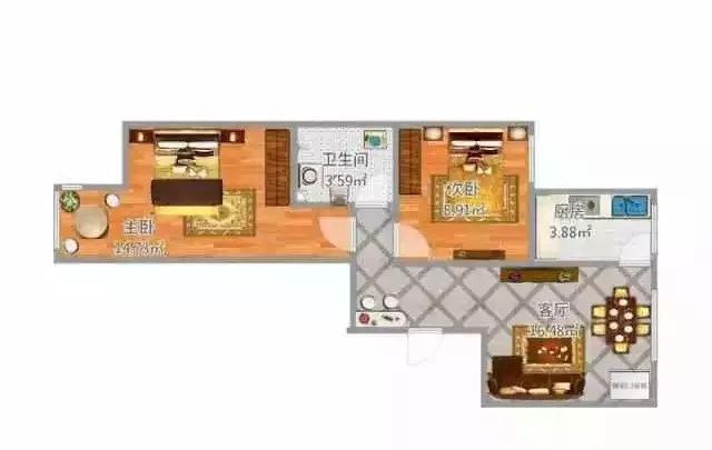 56平简约小户型，功能齐全，次卧还挤出一间书房超赞！