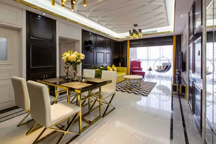 106平的现代轻奢风二居室，摩登时尚的客餐厅太酷了