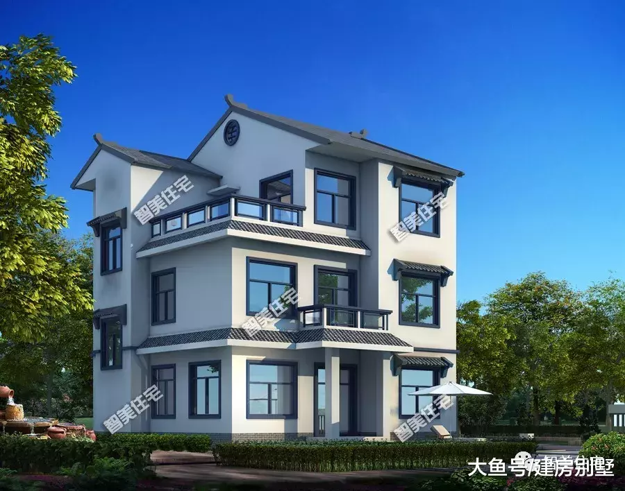 2栋中式风格的农村别墅，加入许多古风元素，建一栋特别的住宅