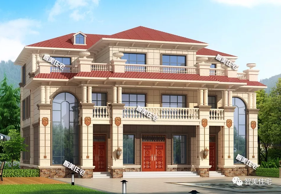 3栋宽18米的双拼别墅，建第一栋的乃有钱人家，造型很豪华