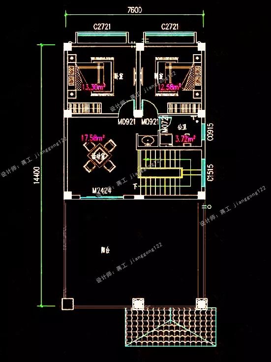 8×15米复式豪华农村别墅，带车库架空层，农村地势底就建这款