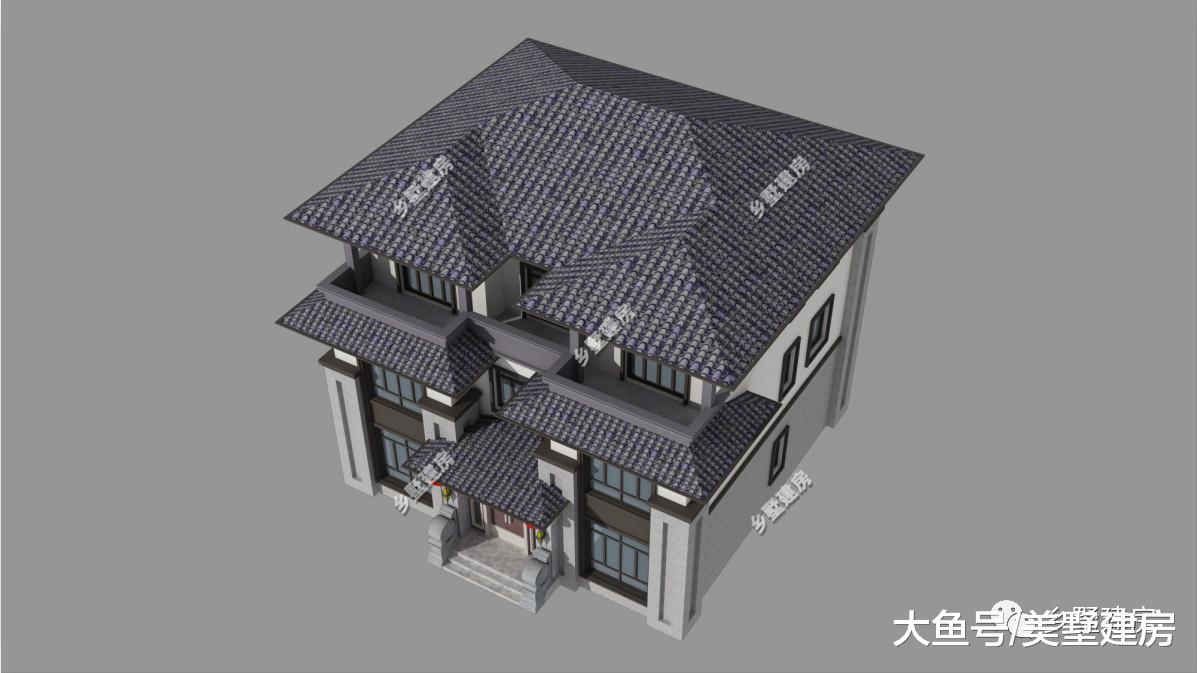 农村中式别墅的新模样，样式新颖，外型设计添姿添彩