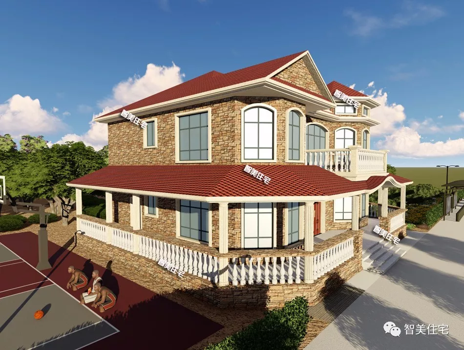 16.9×13.8米农村别墅，配大门廊，造型神似小城堡