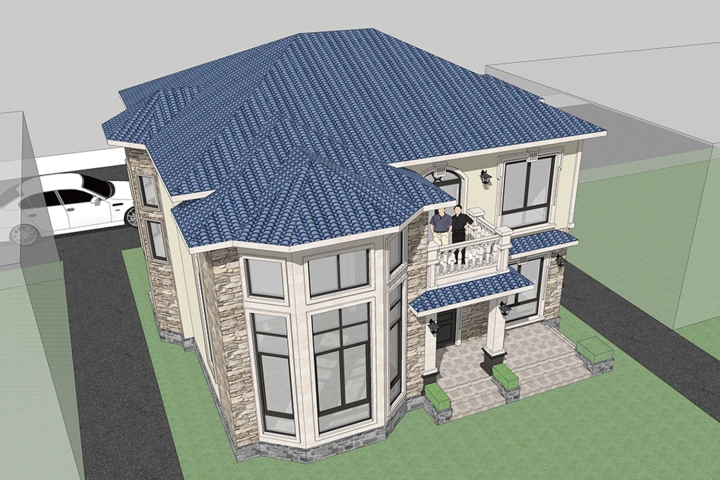 11X12.7米，两层欧式小别墅，多边形客厅，落地窗