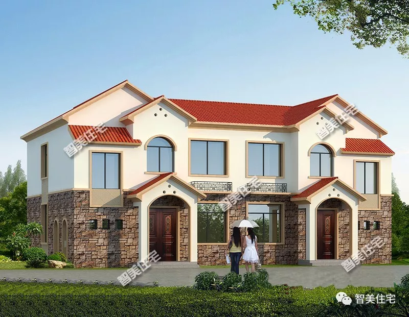 3栋宽18米的双拼别墅，建第一栋的乃有钱人家，造型很豪华