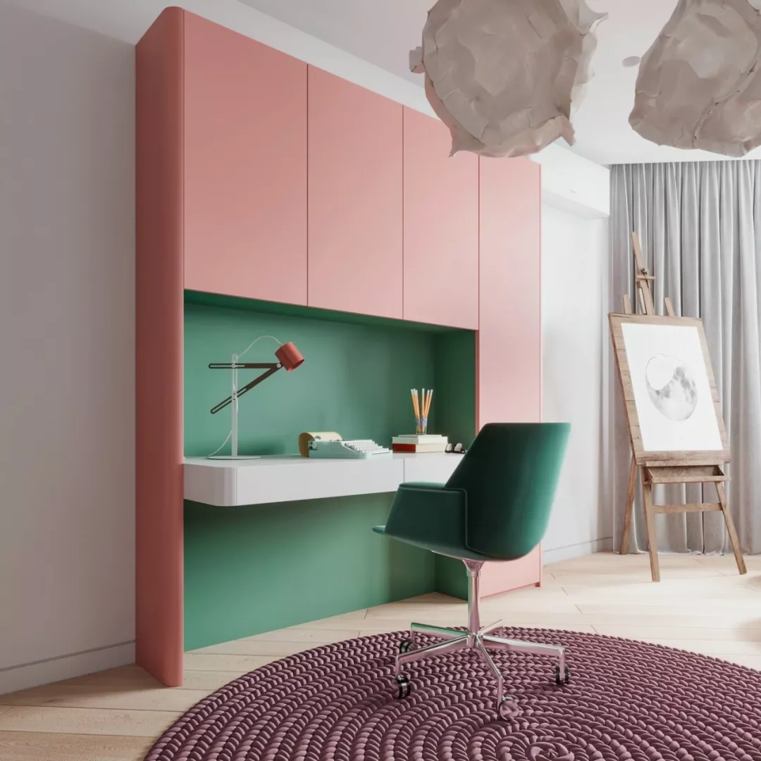 蓝绿撞色系！活力缤纷的家庭住宅设计！