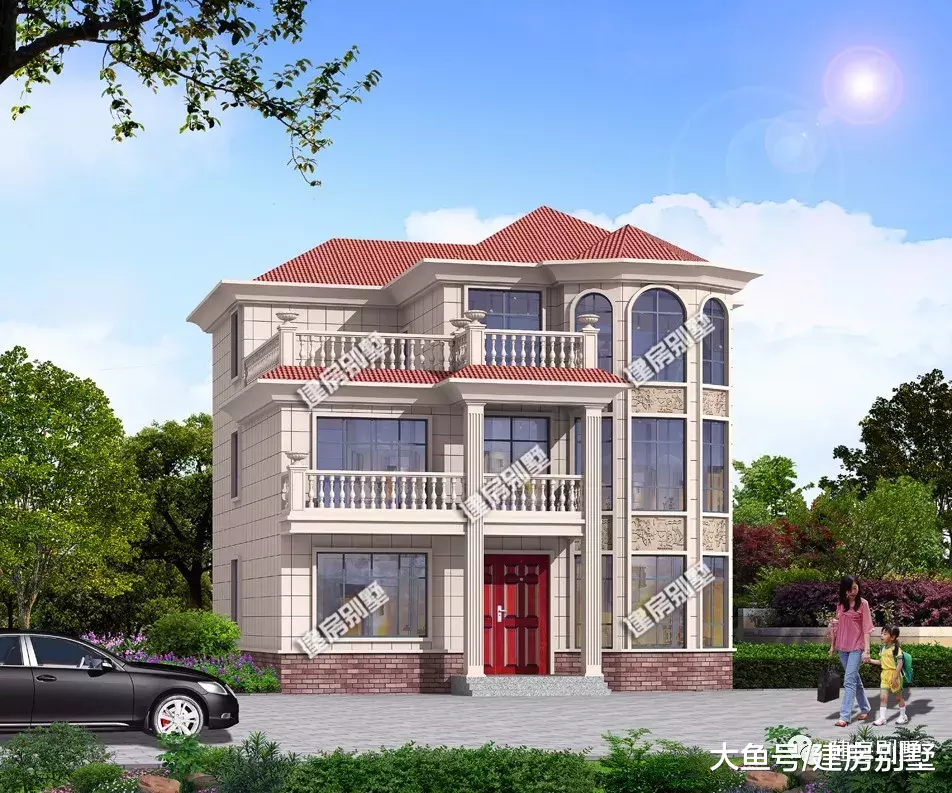 开间12米多的两栋农村别墅，第一栋配多边形窗，第二栋复式设计