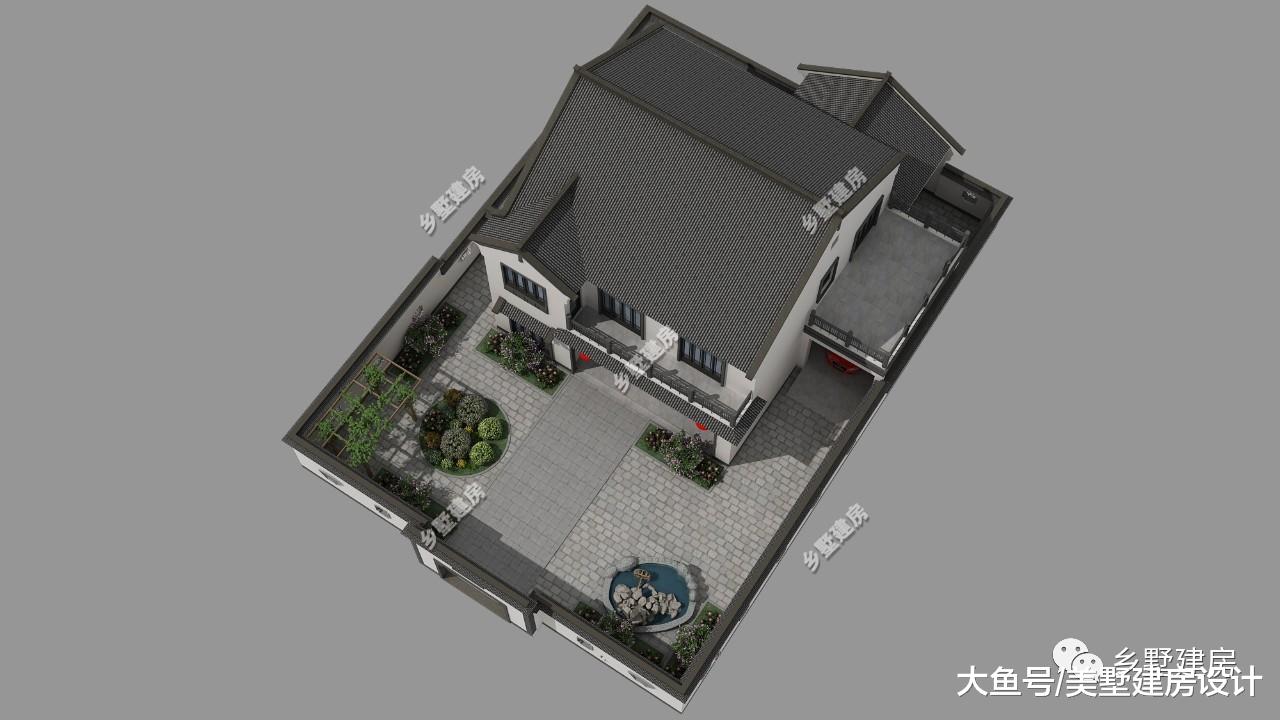 二层中式小院内带车库，适合在农村建的别墅古色古香想低调都不行