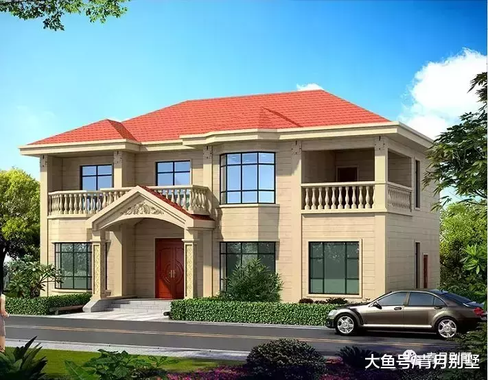 15.8米×10米二层精致小别墅, 带堂屋4卧室飘窗大露台