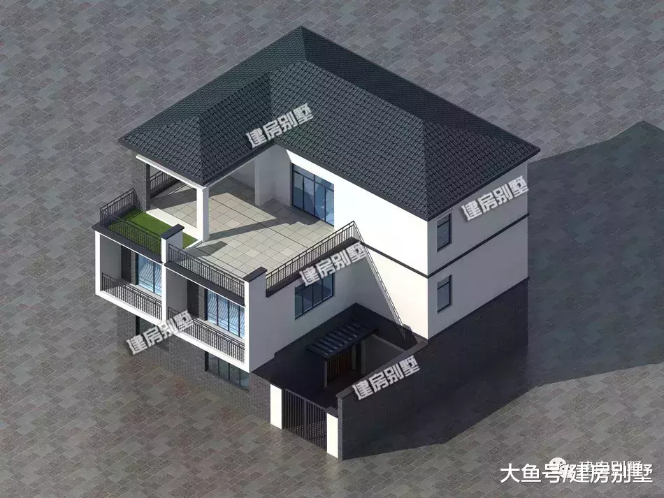 12×10.8米农村别墅，新中式风格，配健身房和车库