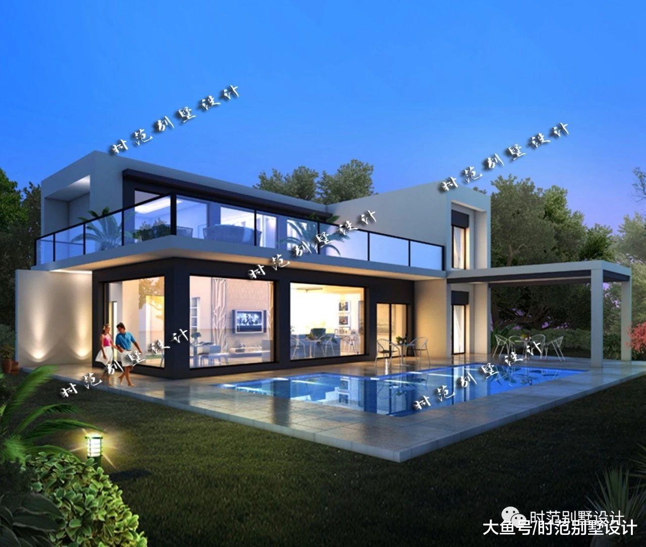 带书房和影视厅的两层现代风别墅，7室4卫，设计感十足