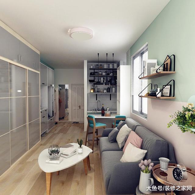 吃土少女爆改35㎡出租屋，墙刷粉绿色