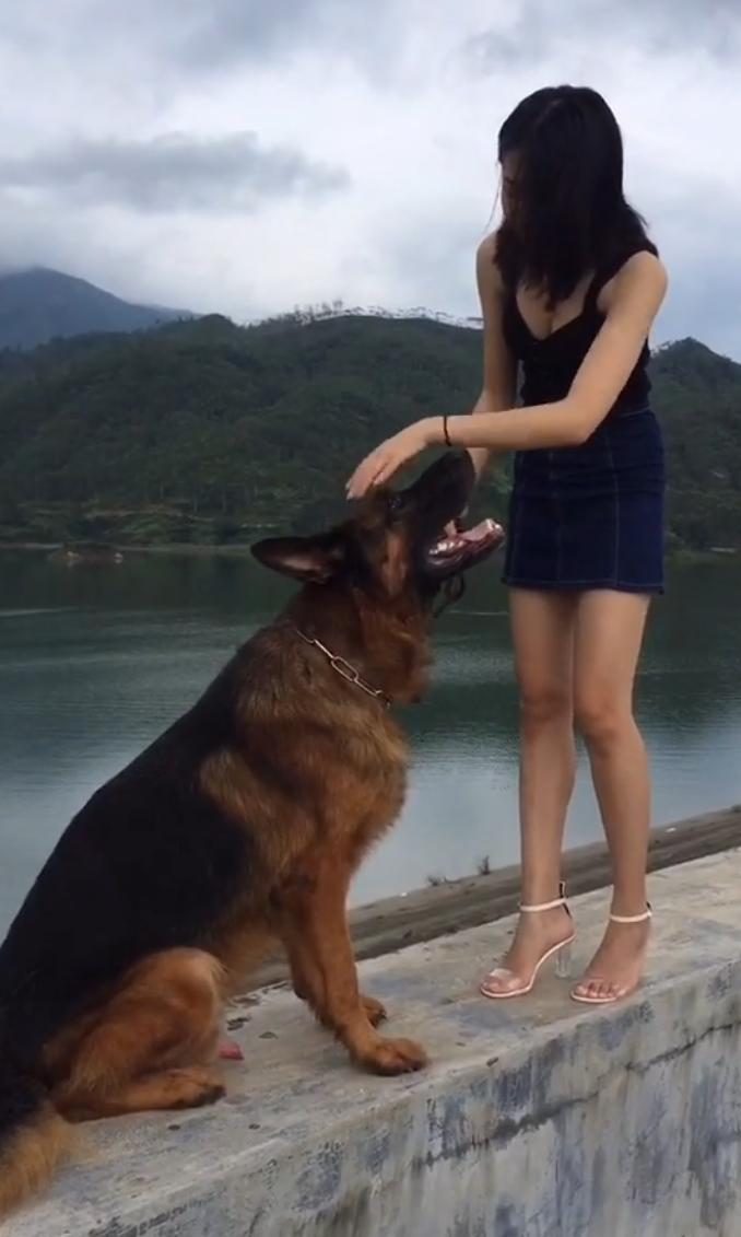 吊带连衣裙少妇去遛狗，你能跟上它速度吗