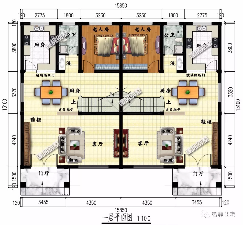 简单实用的两层双拼别墅，第一栋共堂屋，30万建很实惠