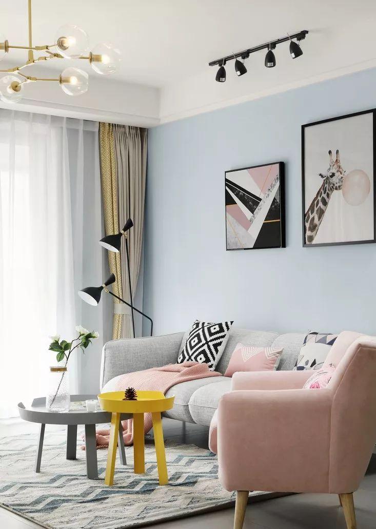 120平北欧清新舒缓的气质美居，灰蓝色+茱萸粉，让人眼前一亮