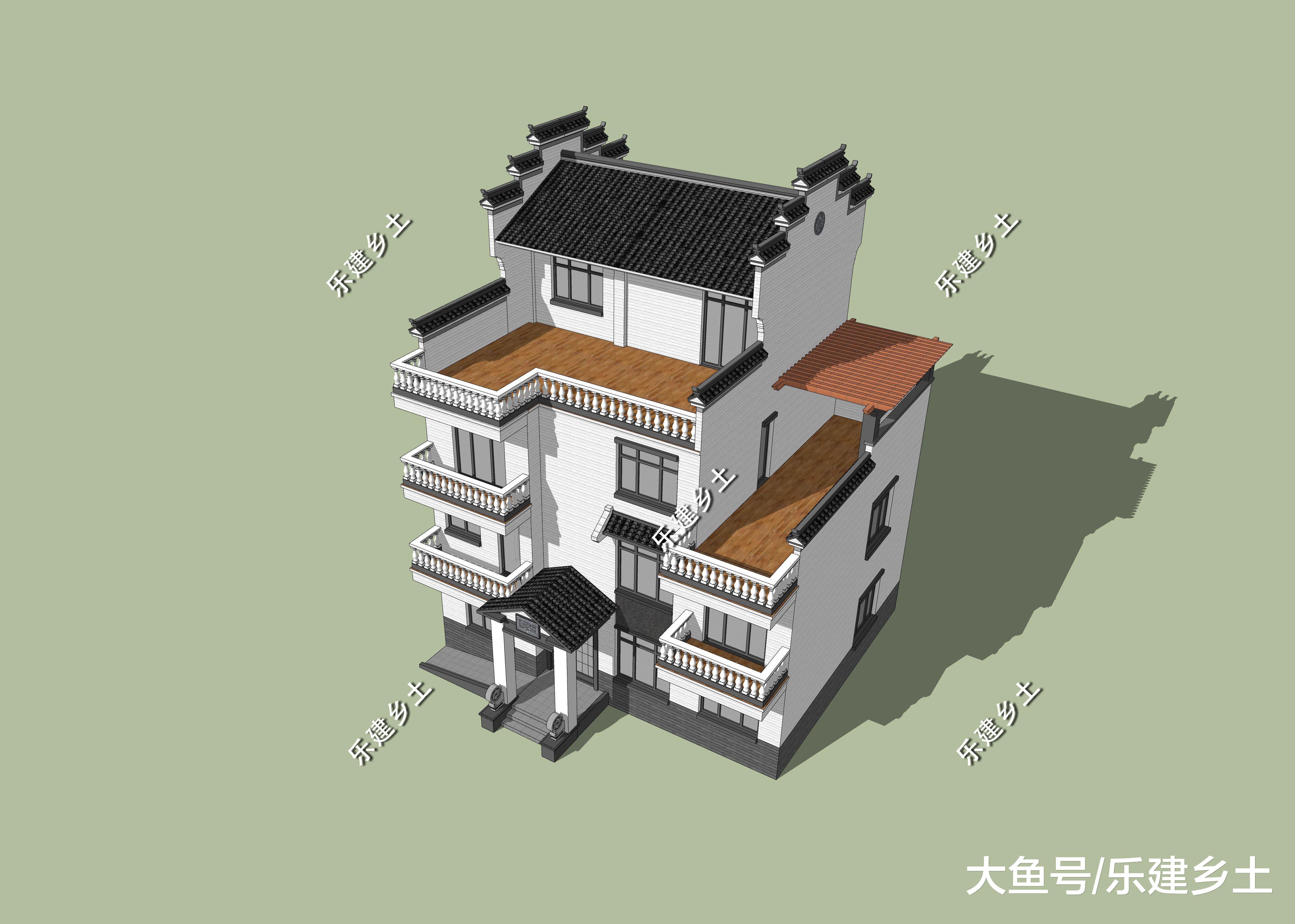 广东省平远县黄宅定制设计，四层中式徽派风格