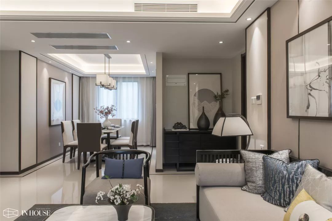 136㎡新中式，禅意儒雅的客餐厅，配色好温馨