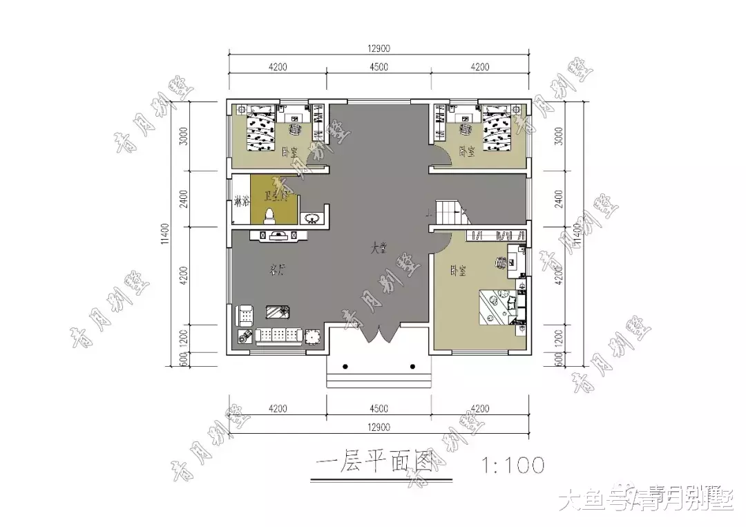 12.9×11.4米三层欧式乡村自建房，9卧室大露台