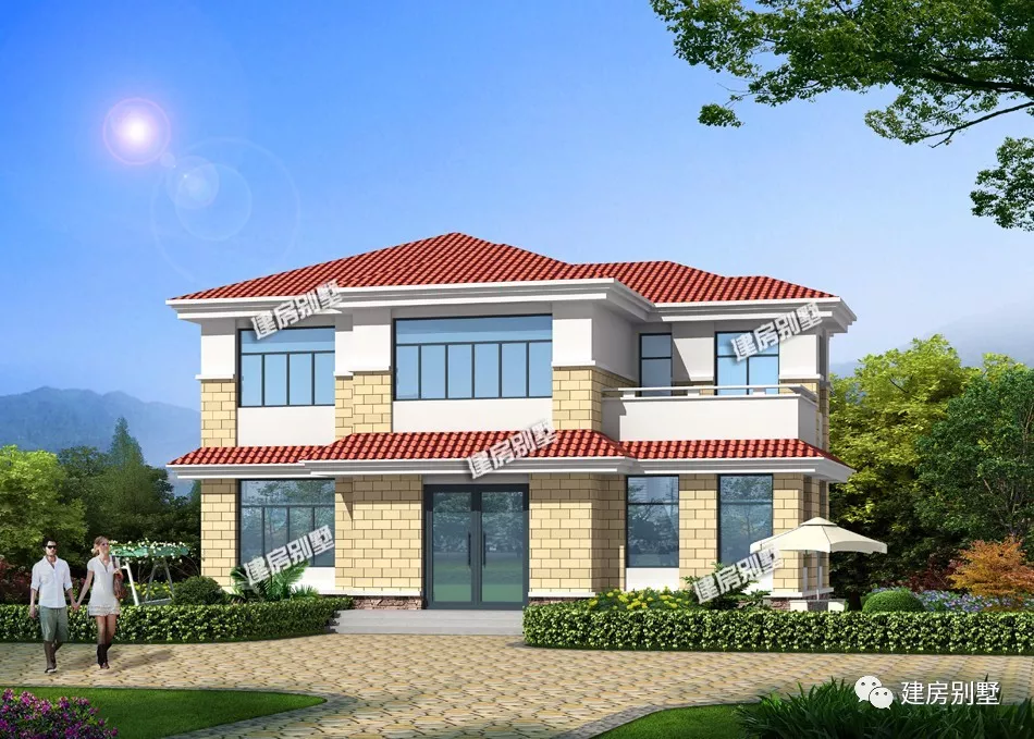 两栋3开间设计的农村别墅，第一栋配旋转楼梯，第二栋比花还美