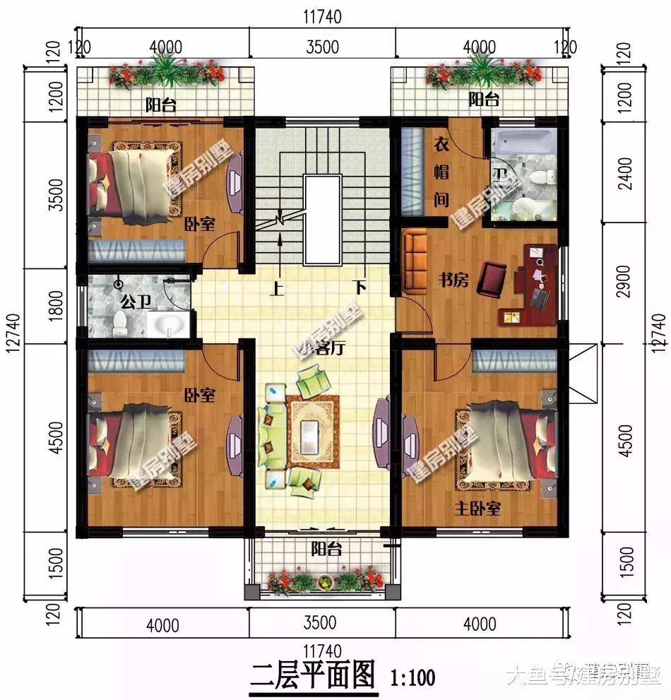 两栋新中式风格的农村自建房，室内都用了小台阶