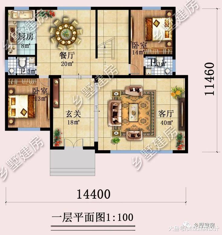 14X11米农村别墅, 双露台+茶室完美设计, 高贵典雅有韵味!