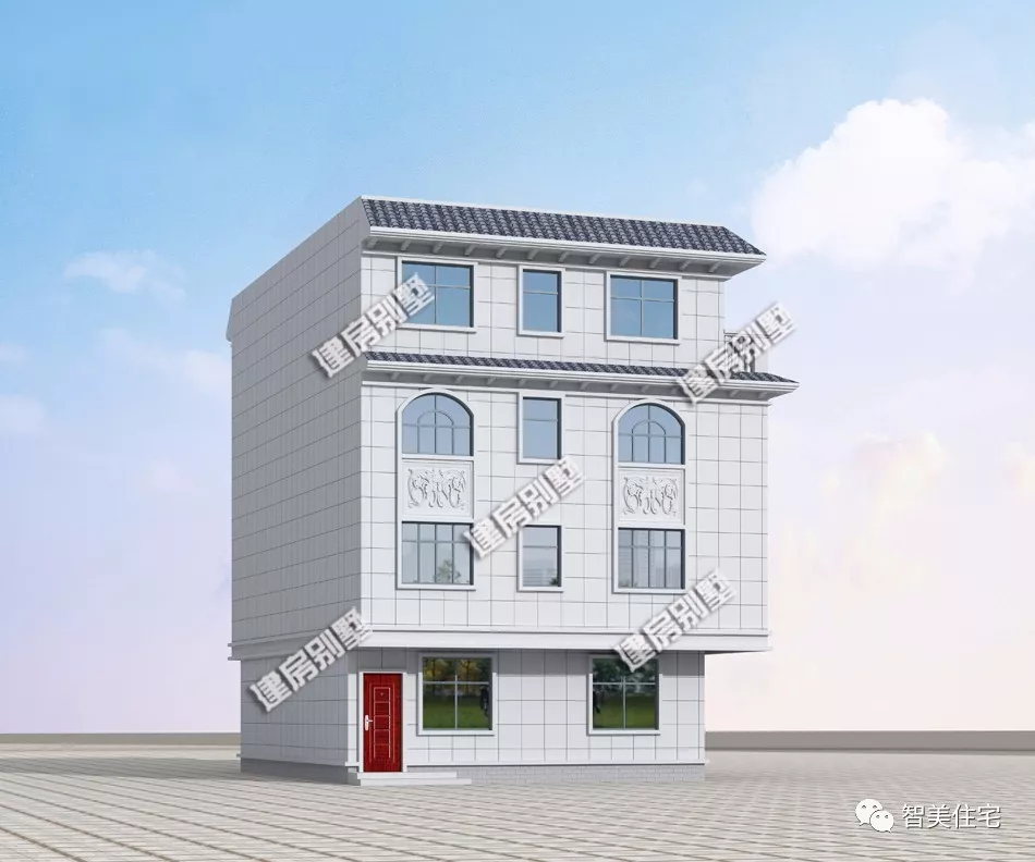 6栋平屋顶设计的四层别墅，包含中式、现代和欧式风格