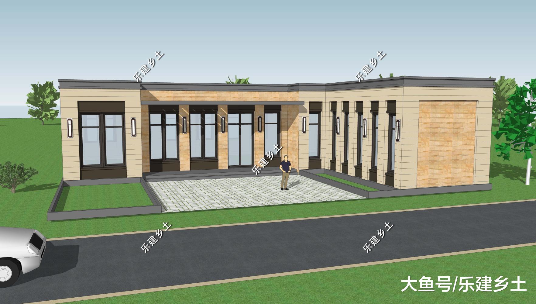 一层21X21米宅院设计展示, 陕西延安段先生项目现代风格方案