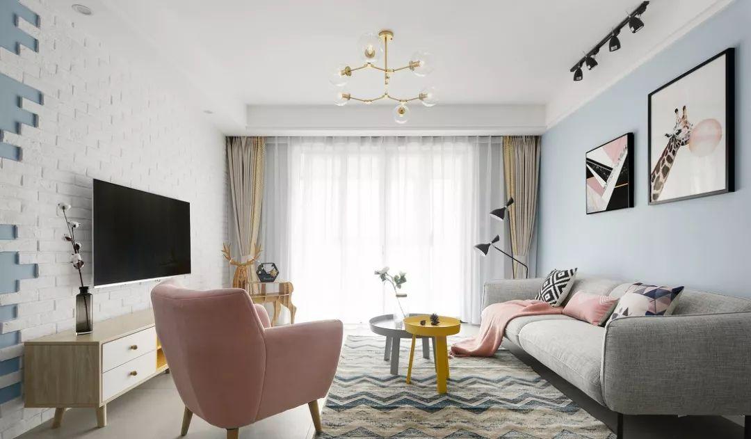 120平北欧清新舒缓的气质美居，灰蓝色+茱萸粉，让人眼前一亮