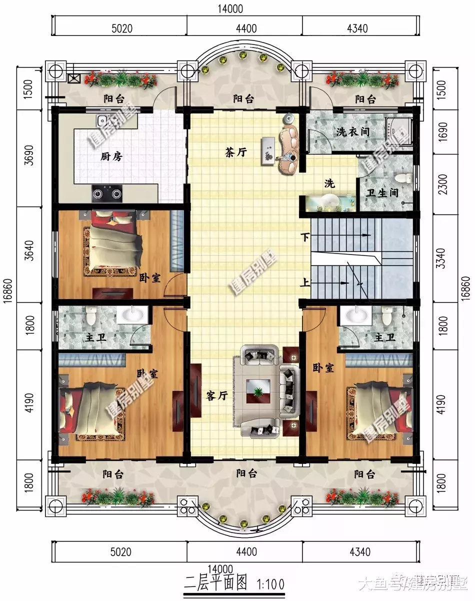 14×15.36米农村别墅，又见一栋豪宅，配大堂屋设计