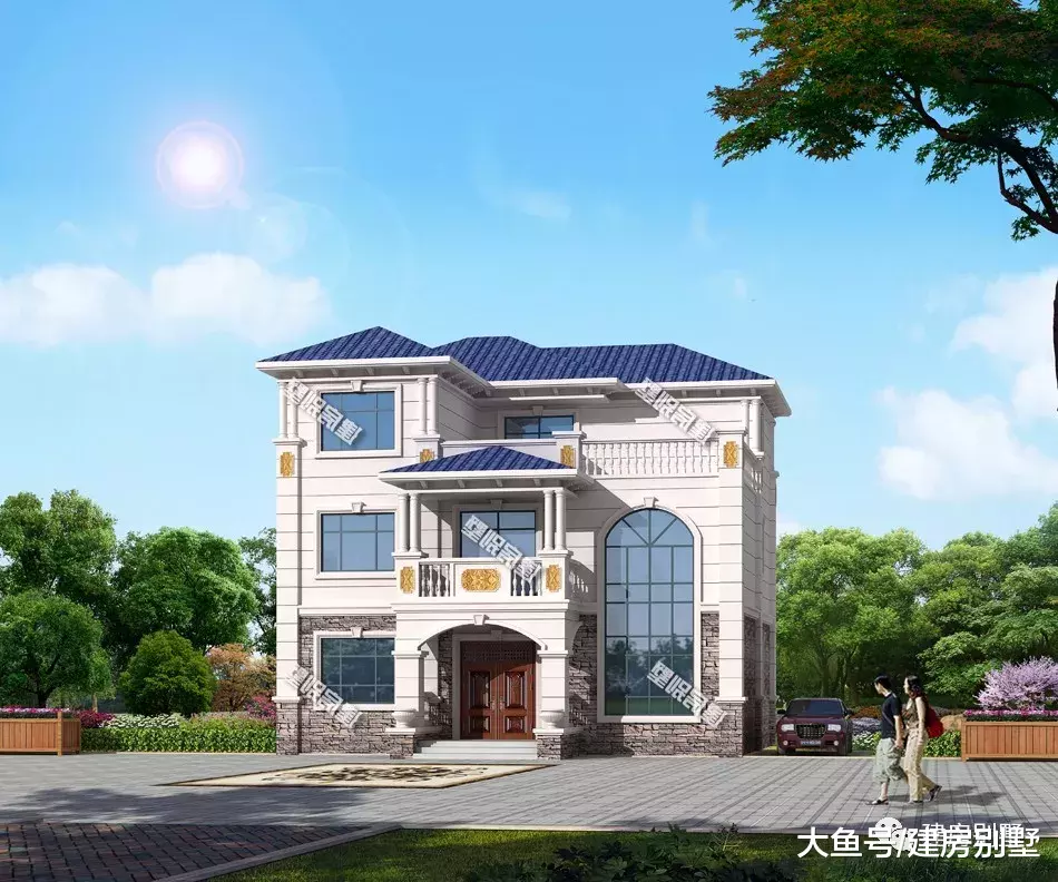 12.4×13.4米农村别墅，客厅挑空设计，主体造价35万