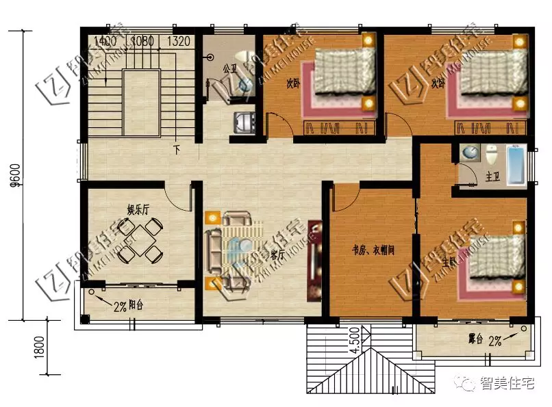4开间设计的两层农村别墅，第一栋南北方都能建，第二栋带车库