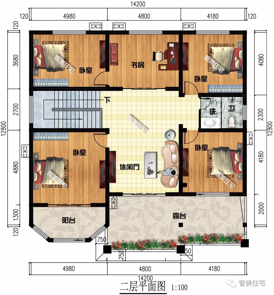 14.2×12.8米二层别墅，宅基地大就是任性，款式很时髦！