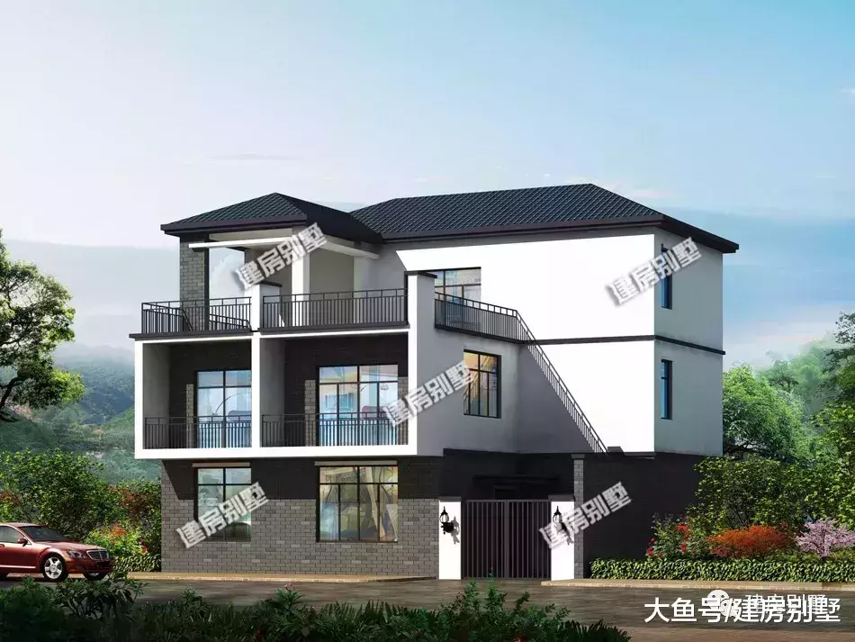 12×10.8米农村别墅，新中式风格，配健身房和车库