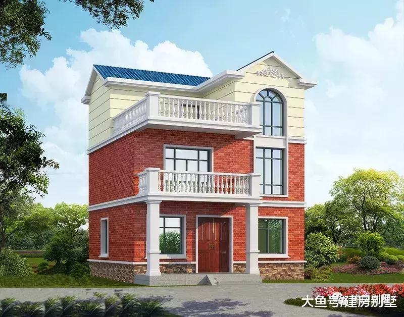 两栋小面宽的三层农村别墅, 第一栋复古中式风格, 漂亮大气