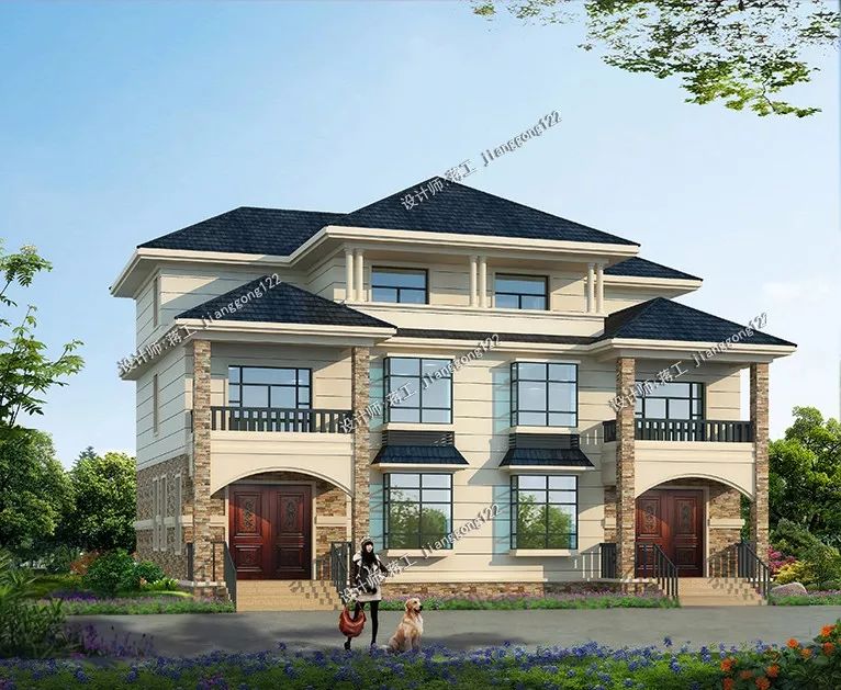 17X11米双拼别墅，60万完工，农村兄弟姐妹多这样建房，准没错