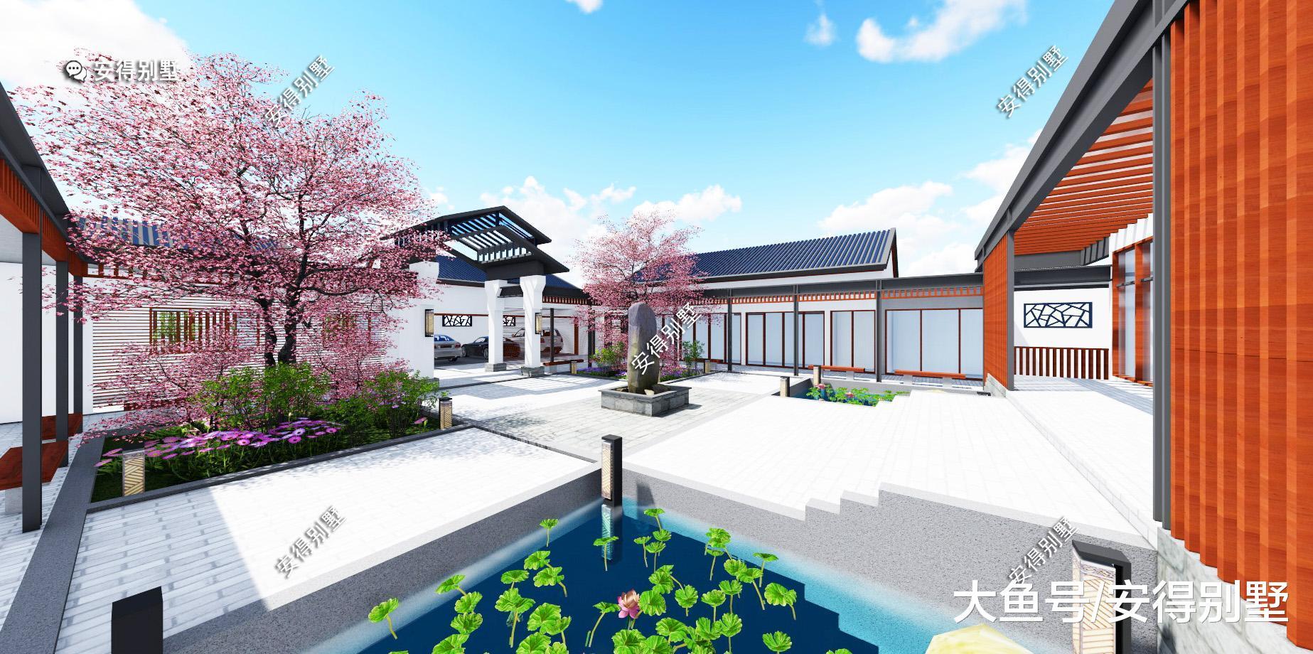 农村自建一层新中式四合院, 建筑好看庭院迷人, 居家和民宿的好房子