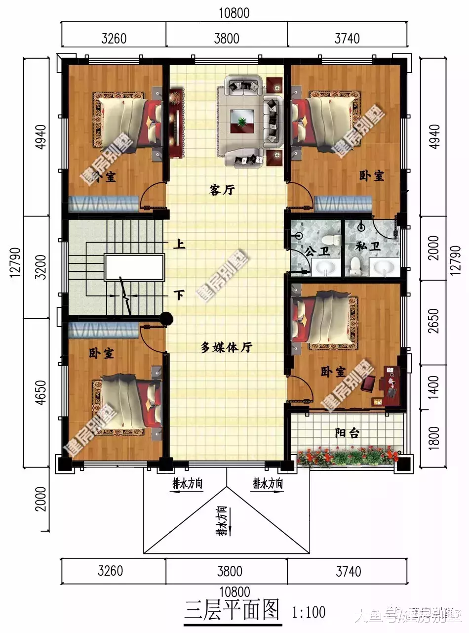 10.8×12.79米农村别墅，厨房单独建的豪宅，配庭院
