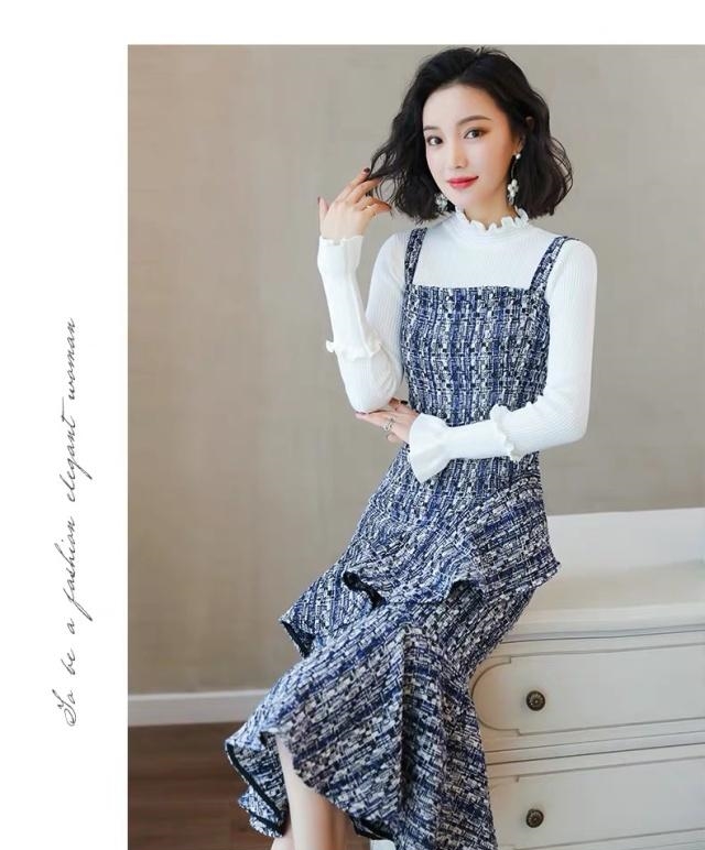 套装连衣裙，木耳边搭配格子裙走出了不一样的风格
