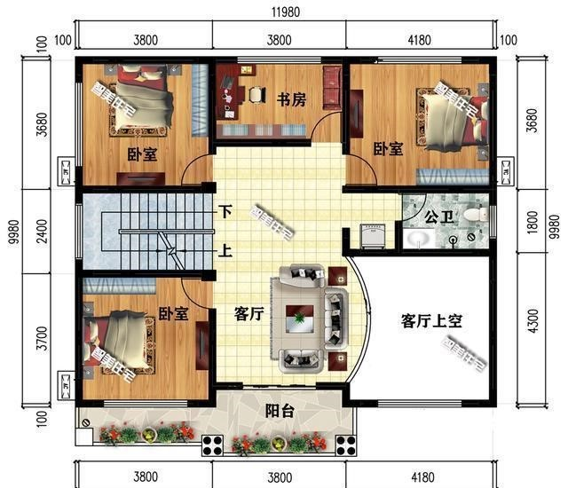 11.9×9.9米三层简欧别墅，精致外观造型，室内布局相当好