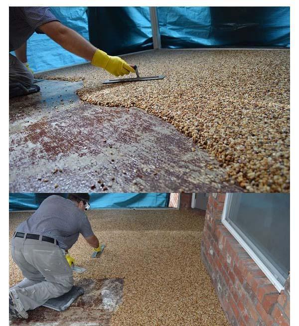 将鹅卵石打碎，搅拌均匀铺地上，比普通水泥地面寿命还要长20年！