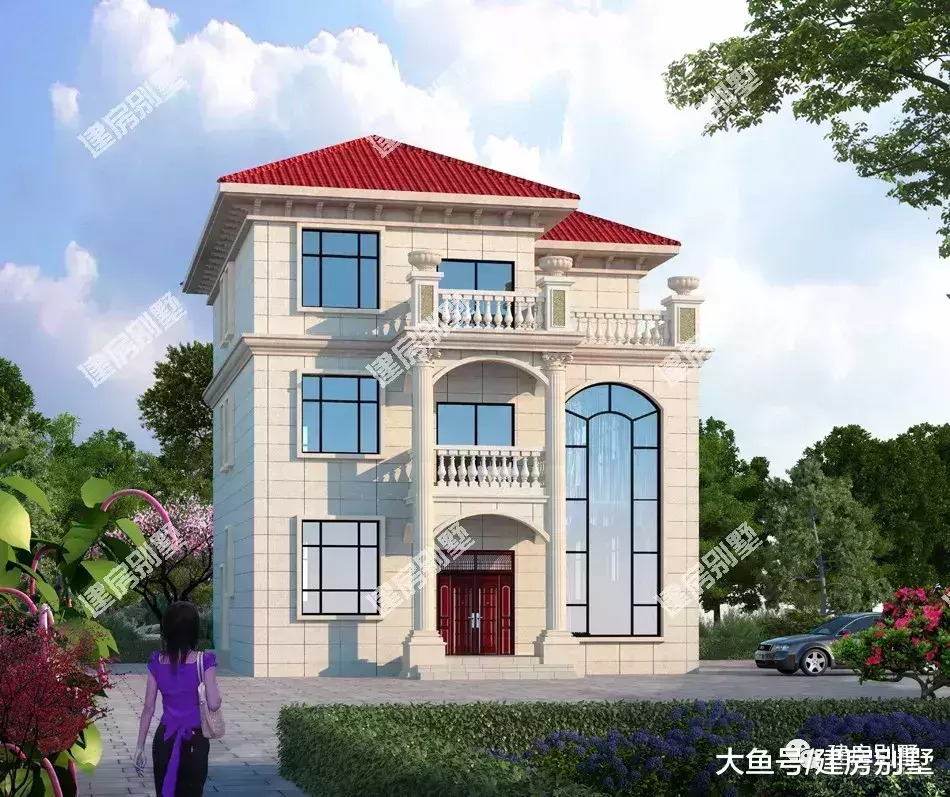 3棟尺寸相近的農村別墅，第一棟中式風格，江西和福建人都在建